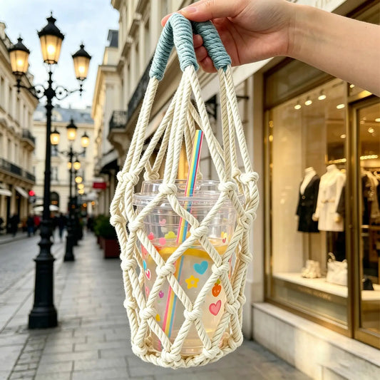 Handwoven Mesh Water Bottle Holder Bag | Travel & Daily Use Bottle Carrier Bag Peaceful Pleasures Health and Wellness