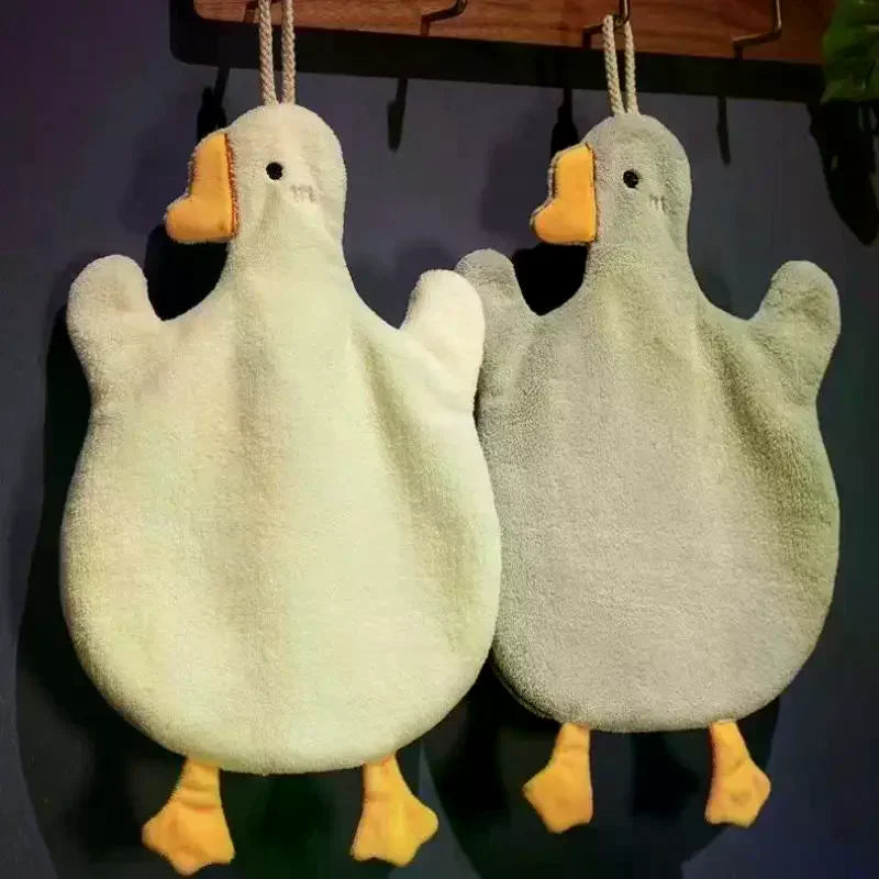 Cartoon Goose Hanging Hand Towel | Soft Coral Fleece 35×25cm