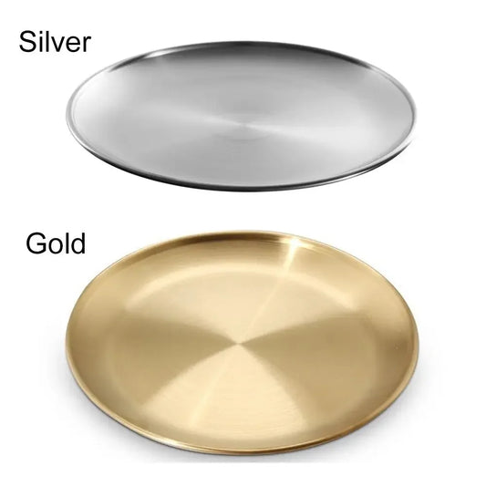 European Style Stainless Steel Dinner Plates Barbecue Serving Dishes Round Tray Western Steak Kitchen Restaurant Storage Tray Peaceful Pleasures Health and Wellness