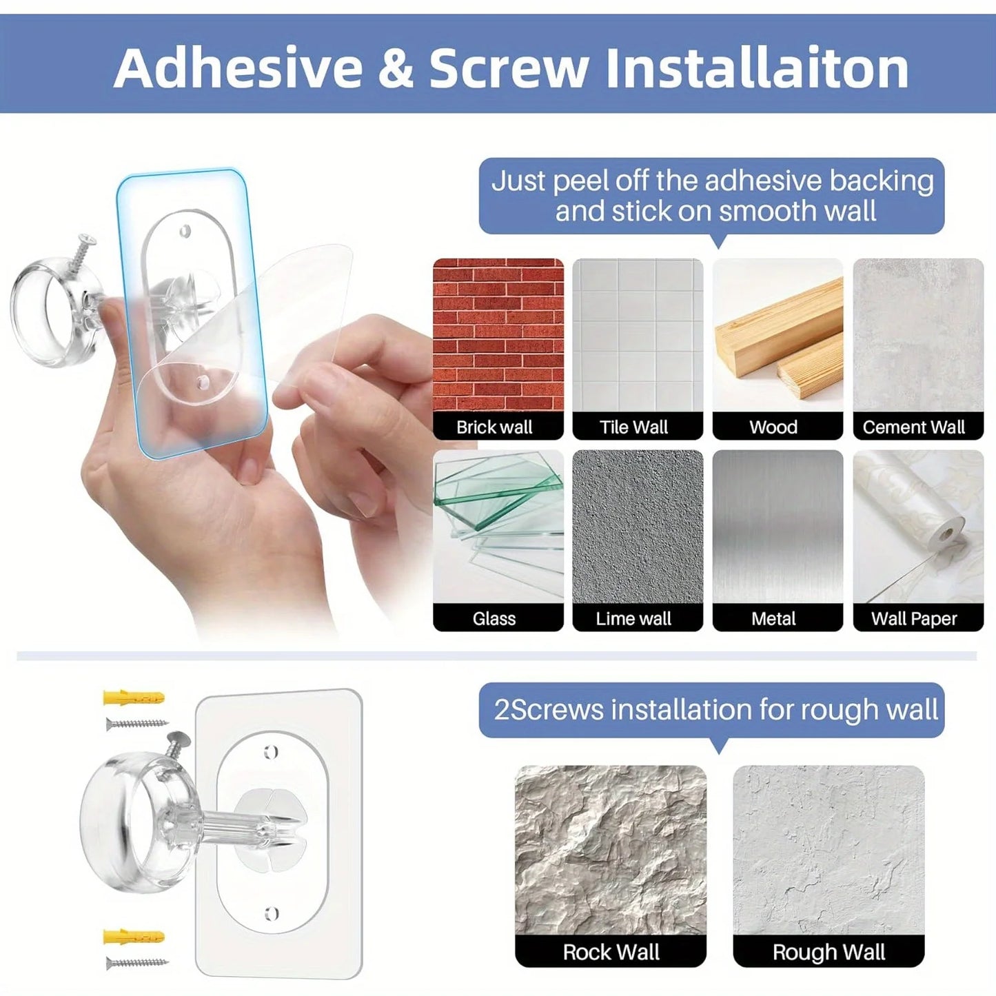 Non Perforated Ceiling Curtain Rod Bracket Self-adhesive Adjustable