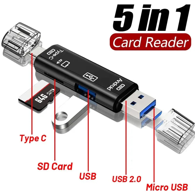 New 5 in 1 Multifunction USB 2.0 Type C USB Micro USB SD TF Memory Card Reader for Android Computer Dock OTG Type C Adapter Peaceful Pleasures Health and Wellness