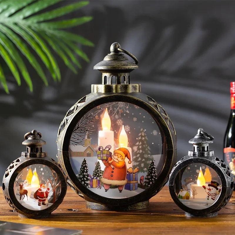 Santa Claus & Snowman Retro Night Light Decoration Hanging LED Lights Luminous Gift Christmas Decorations for Window Display Peaceful Pleasures Health and Wellness