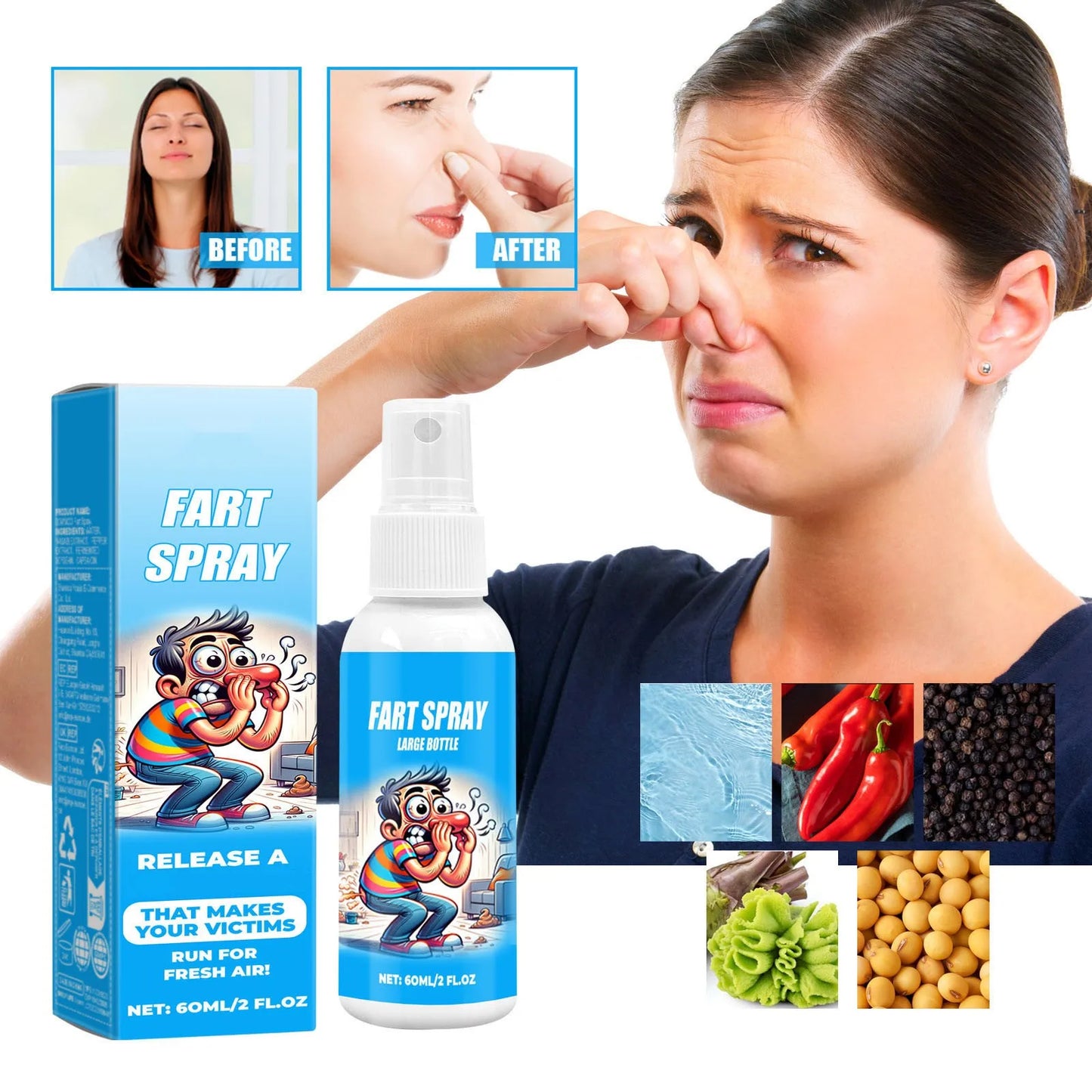 60ml Fart Spray Prank Joke Plastic Fart Gag Spray Party Supplies Spoof Odor Spray for Adults Kids Non Toxic Halloween Funny Toys Peaceful Pleasures Health and Wellness A