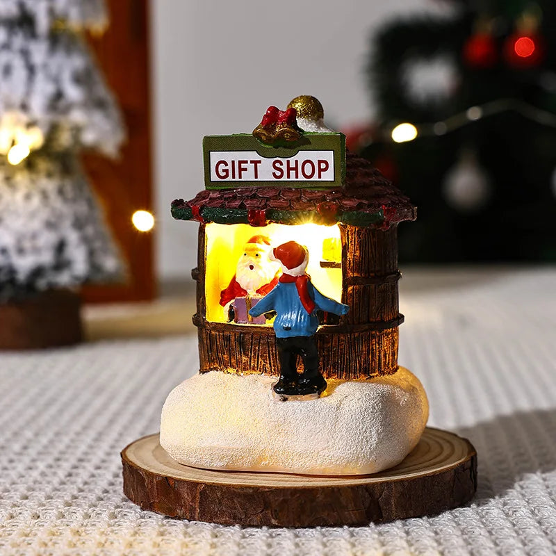 New Christmas Resin Small House Santa Claus Shop Micro Landscape Resin Ornaments Christmas Decorations Desktop Ornament Lights Peaceful Pleasures Health and Wellness gift shop