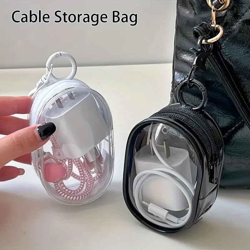 1/2pcs Portable Mini Clear Zipper Storage Bag Space-Saving Organizer for Earphones Chargers Versatile with Handy Keychain Loop Peaceful Pleasures Health and Wellness