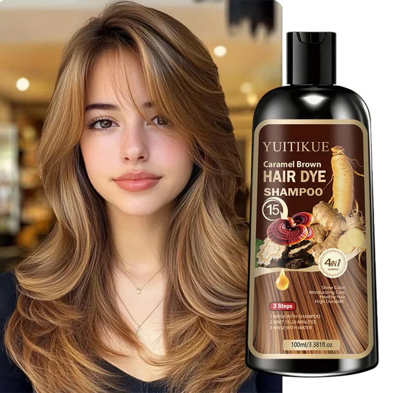YUITIKUE Caramel Brown Hair Dye Shampoo - 4in1 Moisturizing Hair Color Shampoo Long-Lasting Hair Dye for All Hair Types Peaceful Pleasures Health and Wellness