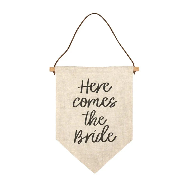 Here Comes The Bride Banner | Rustic Wedding Aisle Sign Wedding Aisle Banner Peaceful Pleasures Health and Wellness Pennant