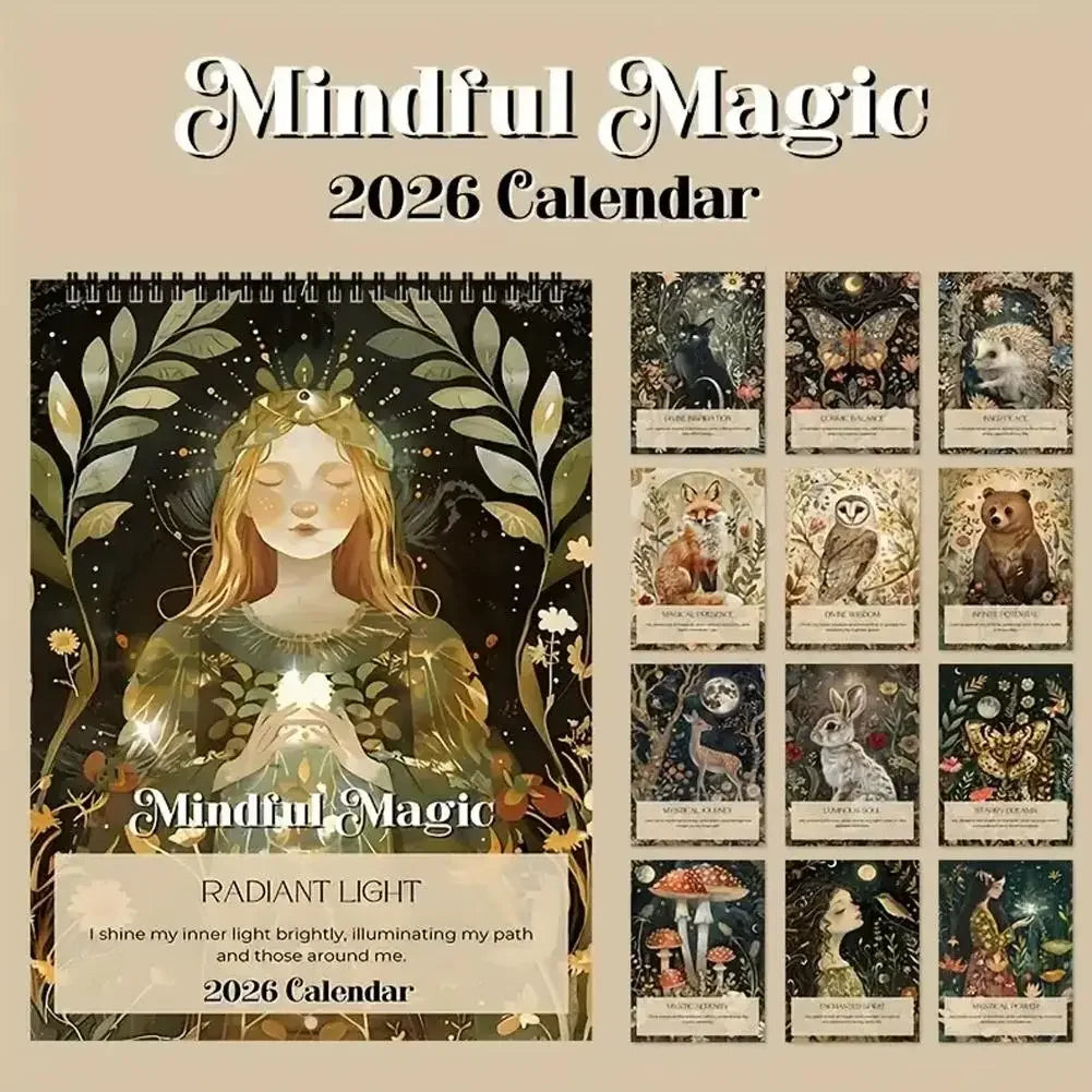 2026 Medieval Cat Mindful Magic Wall Calendar 12 Months Daily Weekly Monthly Agenda Schedule Organizer Planner Home Office Decor Peaceful Pleasures Health and Wellness