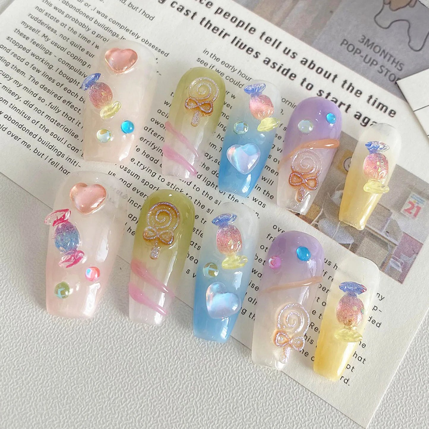 Korean Candy Crystal Press On Nails – Colorful Handmade Set Press On Nails Peaceful Pleasures Health and Wellness