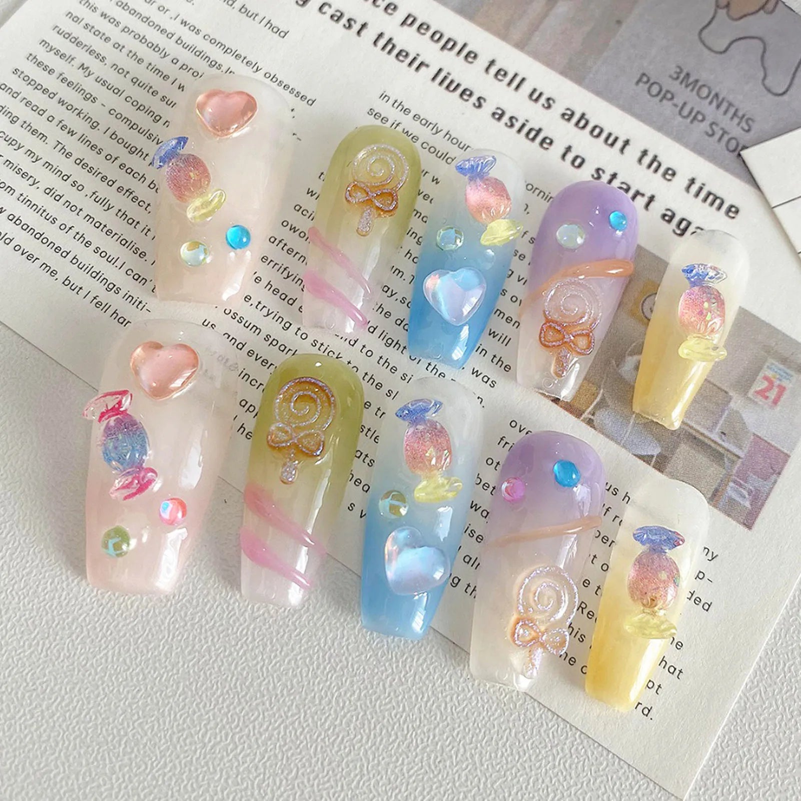 Korean Candy Crystal Press On Nails – Colorful Handmade Set Press On Nails Peaceful Pleasures Health and Wellness