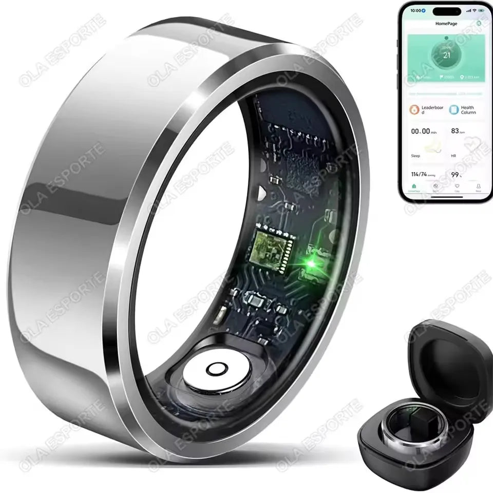 2025 Smart Ring Blood Pressure Heart Rate Sleep Monitoring Smartring IP68 & 5ATM Waterproof Multi-sport Mode Smartring Man Women Peaceful Pleasures Health and Wellness Silver Pro 9
