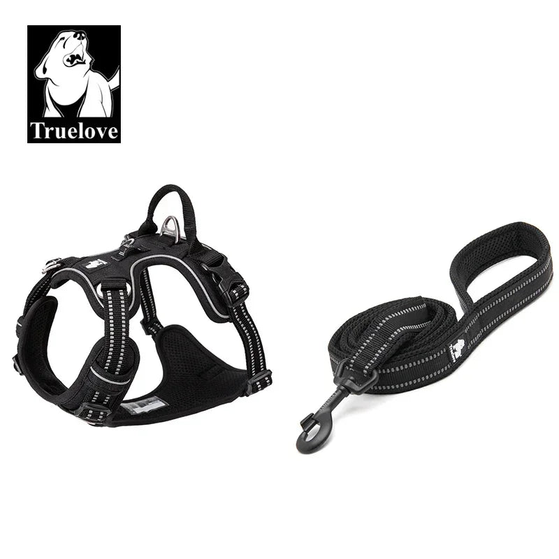 Truelove Pet Harness+Pet Leash Set Rope 110cm/200cm All-in-one Reflective Dog Harness No Pull Adjustable Buckles Dropshipping Peaceful Pleasures Health and Wellness Black XL-LeashLength110CM China Mainland