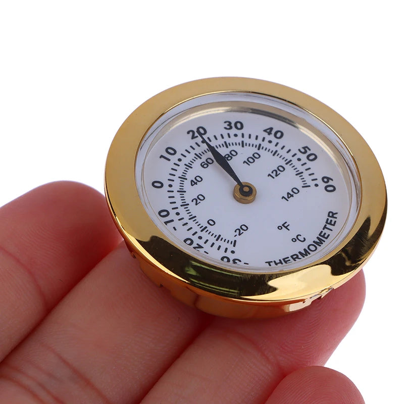 Cigar Box Juggling Moisture-proof Box Direct Pin Embedded 37mm Pointer Mini Gold Silver Thermometer Hygrometer Peaceful Pleasures Health and Wellness