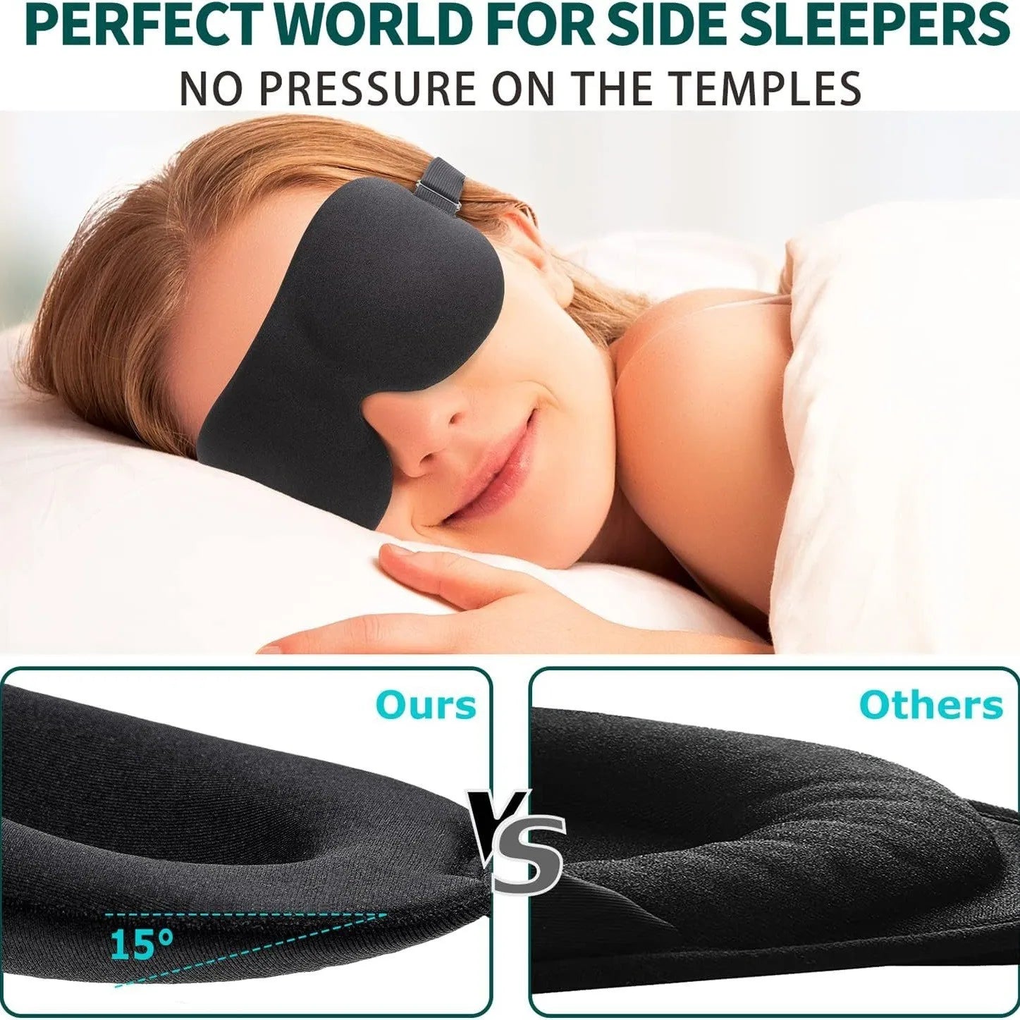 3D Sleeping Mask Block Out Light Soft Padded Sleep Mask Eye Slaapmasker Shade Memory Foam Block Night Mask Blindfold for Sleep Peaceful Pleasures Health and Wellness