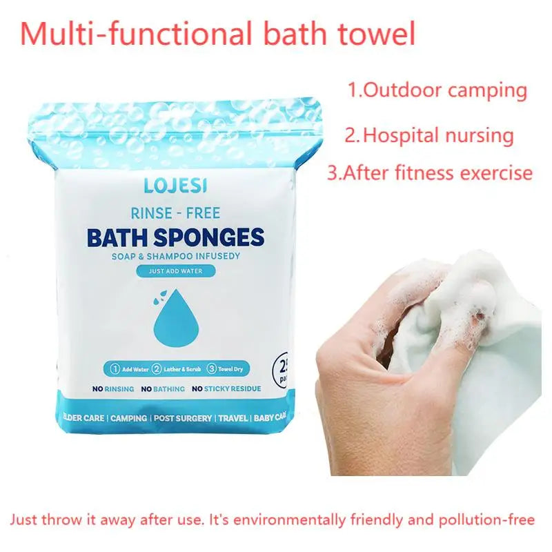 25-Pack No-Rinse Disposable Bath Wipes for Adults – Soap Infused