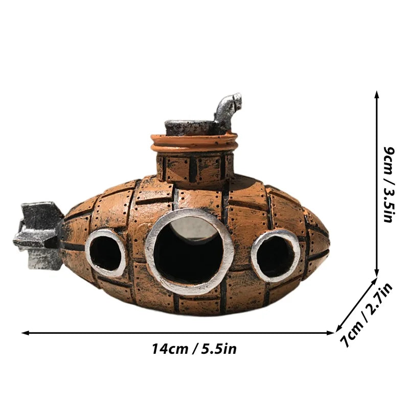Resin Submarine Aquarium Cave – Fish & Shrimp Hideout Ornament
