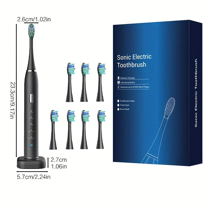 Adult Electric Toothbrush Set, Includes 7 Replacement Heads, Ultra-Soft Nylon Bristles, Suitable for Oral Cleaning, Unisex, 600Mah Lithium Battery, Inductive Wireless Charging, 2-Minute Timer, Ideal Gift for Home and Travel Peaceful Pleasures Health and Wellness