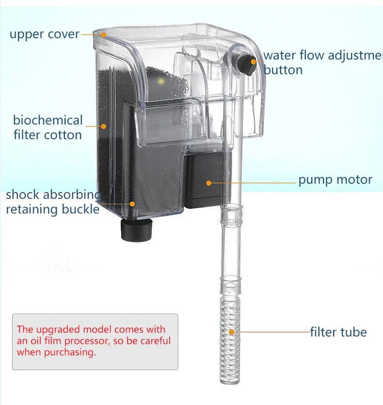 Wall-Mounted Aquarium Waterfall Filter | USB Hang-On Tank Pump
