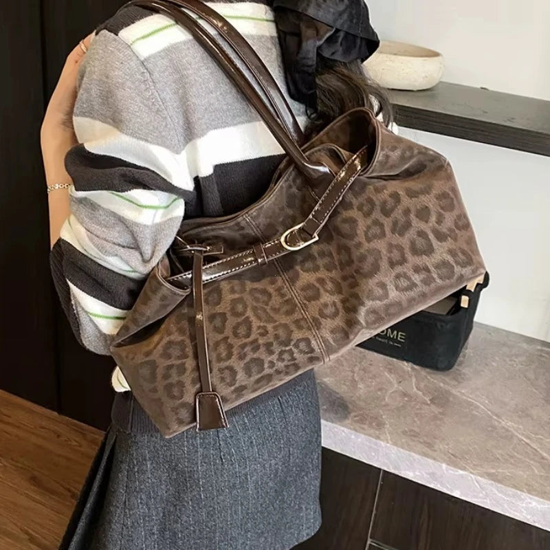 Leopard Print Tote Bags Women Autumn Winter Fashion Versatile Handbag Premium Shoulder Underarm Bags Casual Daily Commute Purse Peaceful Pleasures Health and Wellness