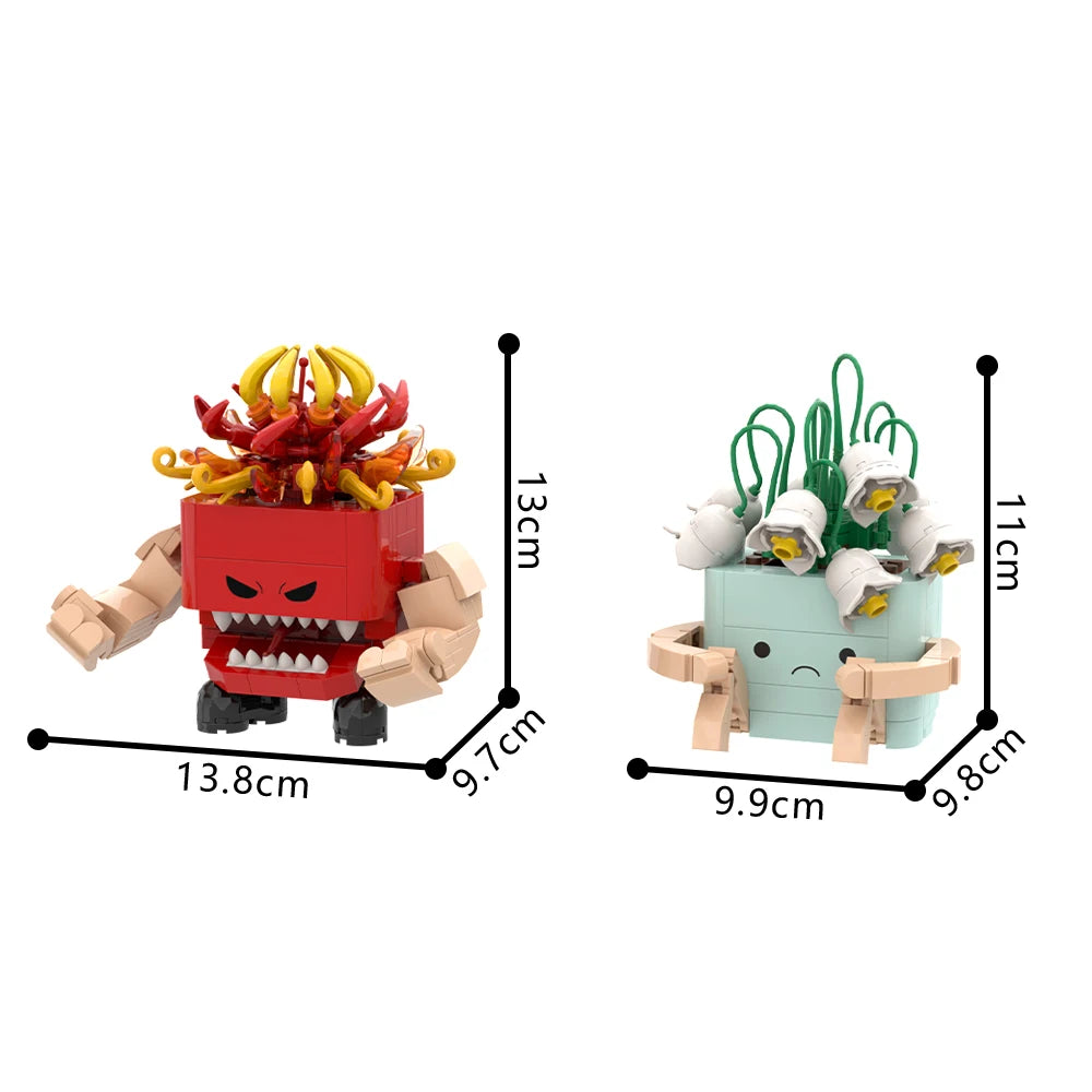 MOC Angry & Sad Plant Pot Building Blocks | 423 Pcs, Rotating Flower