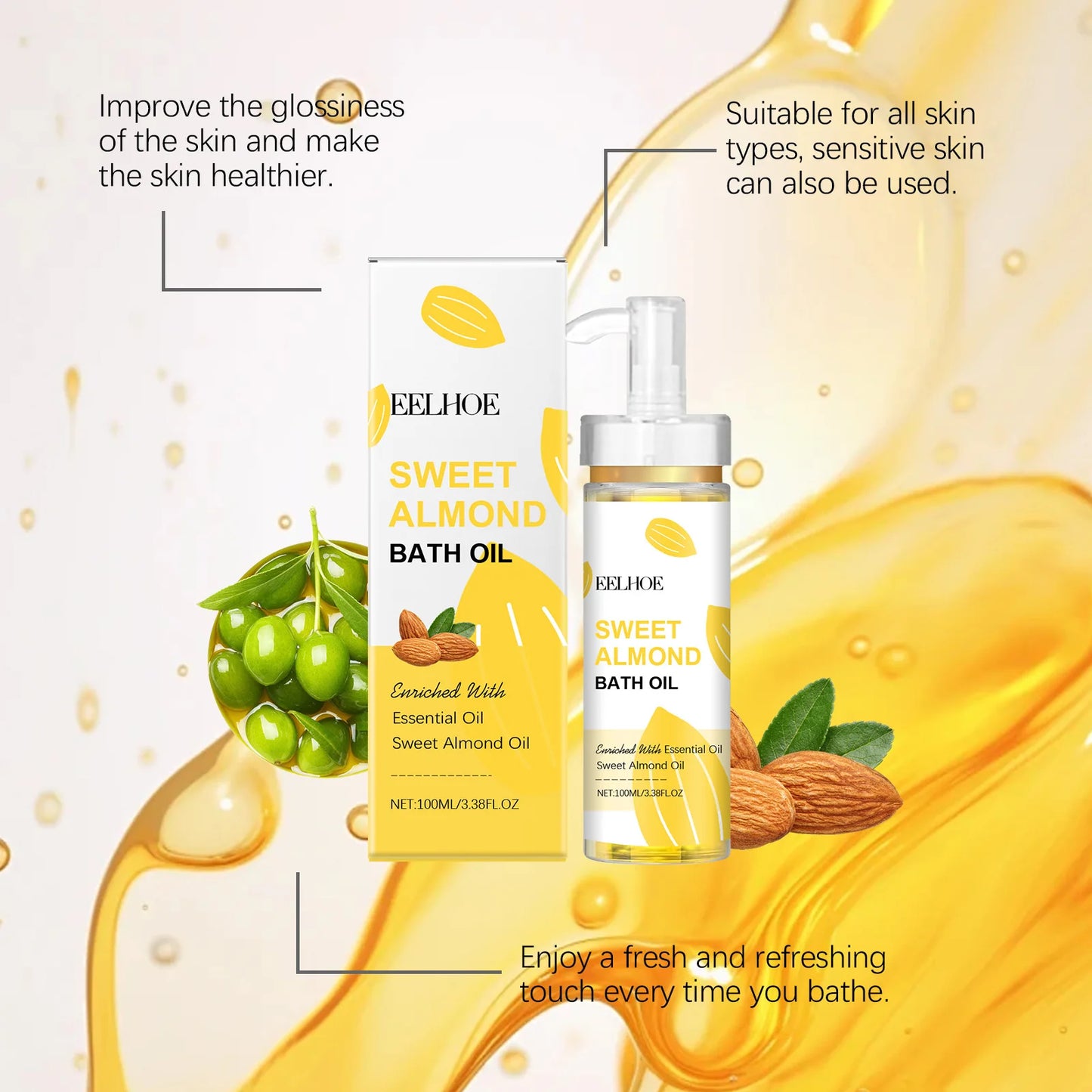 EELHOE Sweet Almond Shower Oil – Brightening Body Wash 100ml