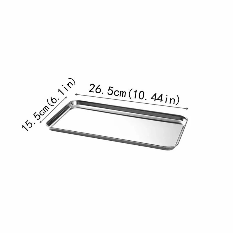 1pc/2pcs New household 304 stainless steel vermicelli plate thickened rectangular flat bottom Liangpi plate barbecue plate Peaceful Pleasures Health and Wellness