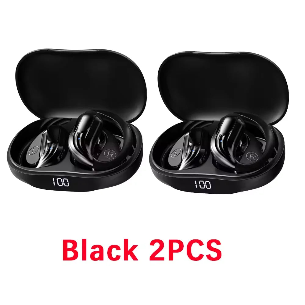 Wireless Bluetooth 5.3 Earhook Earphone LED Display Sports Earhook Headphones Deep Bass HiFi Stereo Noise Cancelling Earphones Peaceful Pleasures Health and Wellness 2 Pcs