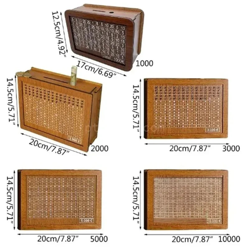 1000/2000/3000/5000/10000 Euro Money Box Piggy Bank Wood Money Bank Reusable Money Box with Saving Goal and Numbers Boxes Peaceful Pleasures Health and Wellness