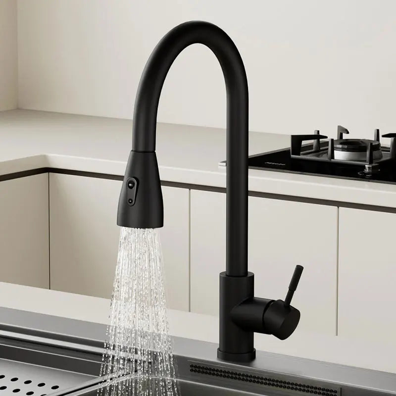 Brushed Nickel Pull-Out Kitchen Faucet | Single Hole, Hot & Cold