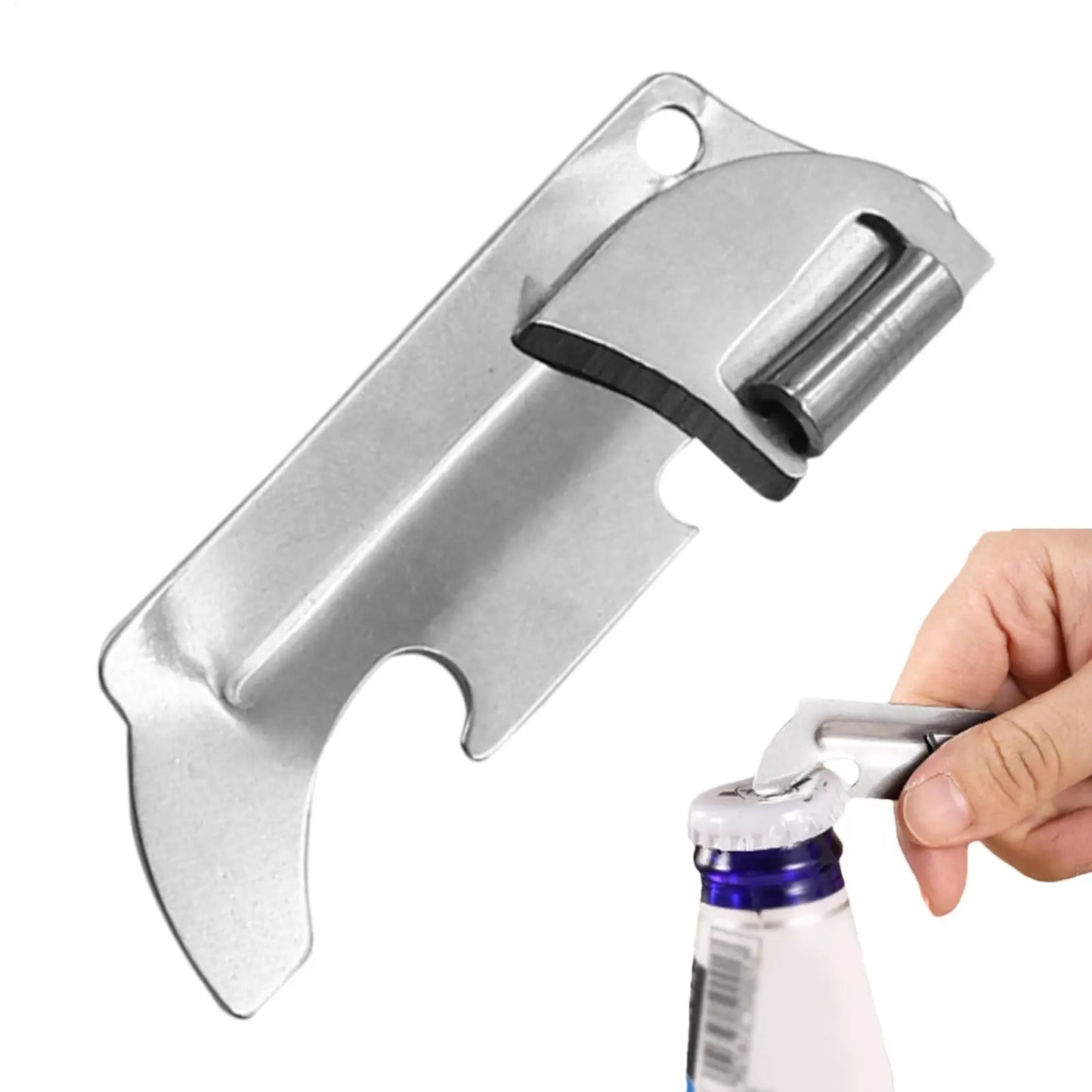 Portable Stainless Steel Can Opener – Safe Cut, Keychain Clip