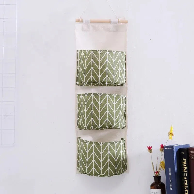 Cotton Linen Wall Hanging Storage Bag – 3-Pocket Organizer
