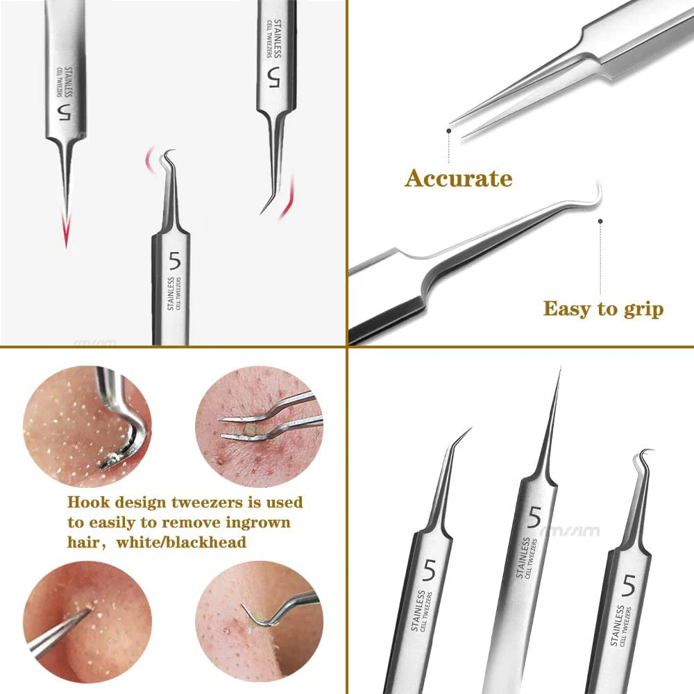 German Ultra-fine No. 5 Cell Pimples Blackhead Clip Tweezers Beauty Salon Special Scraping & Closing Artifact Acne Needle Tools Peaceful Pleasures Health and Wellness