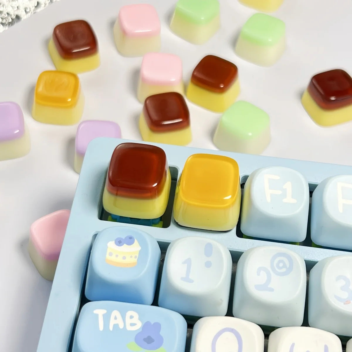 Personalized Creative Design Resin Simulation Caramel Pudding Keycap Mango Jelly Cross Axis Mechanical Keyboard Keycaps Single Peaceful Pleasures Health and Wellness