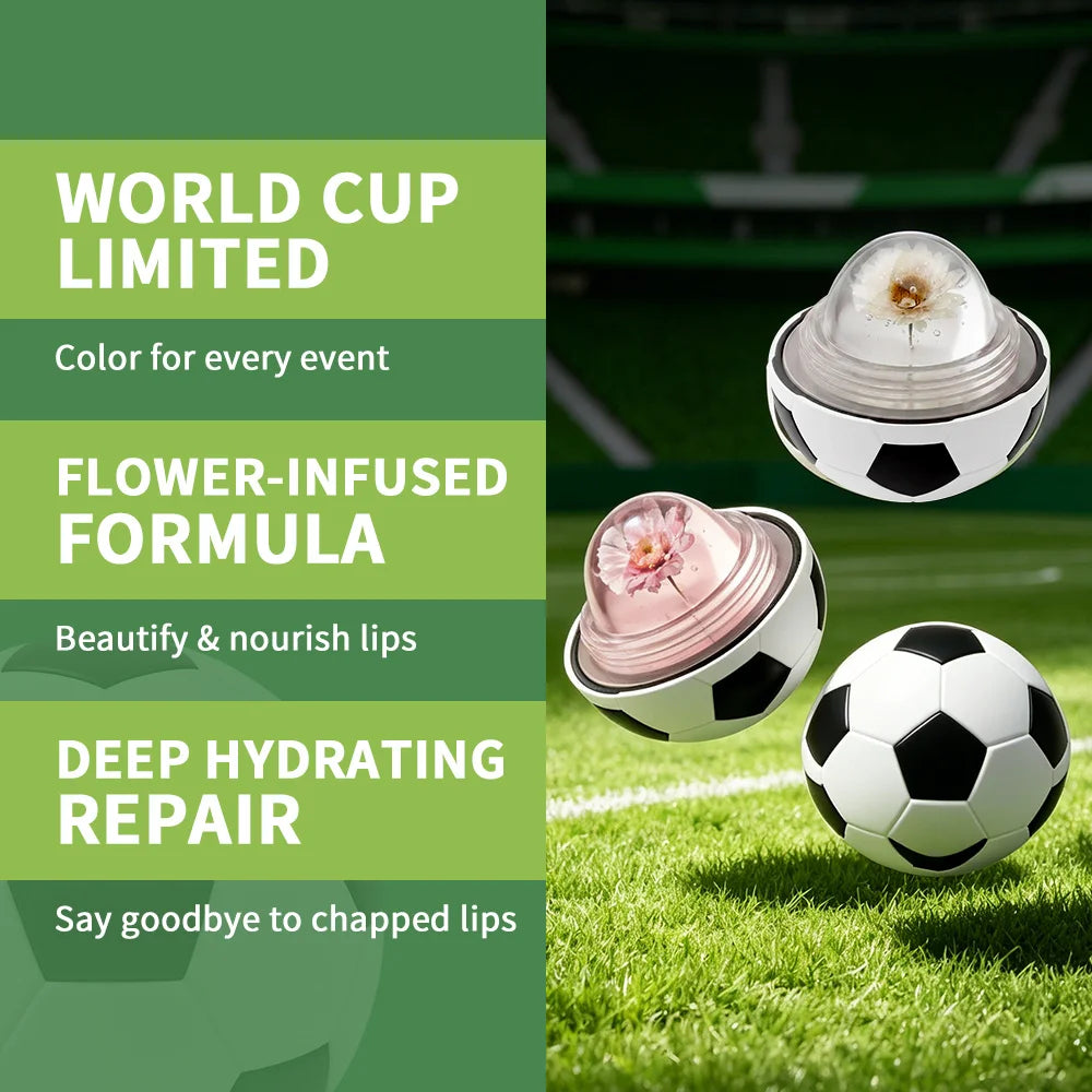 Kick & Glow Spherical Soccer Lip Balm Dual Temperature pH Color Changing Lipstick Flower Infused Long Lasting Deep Hydrating Lip Peaceful Pleasures Health and Wellness