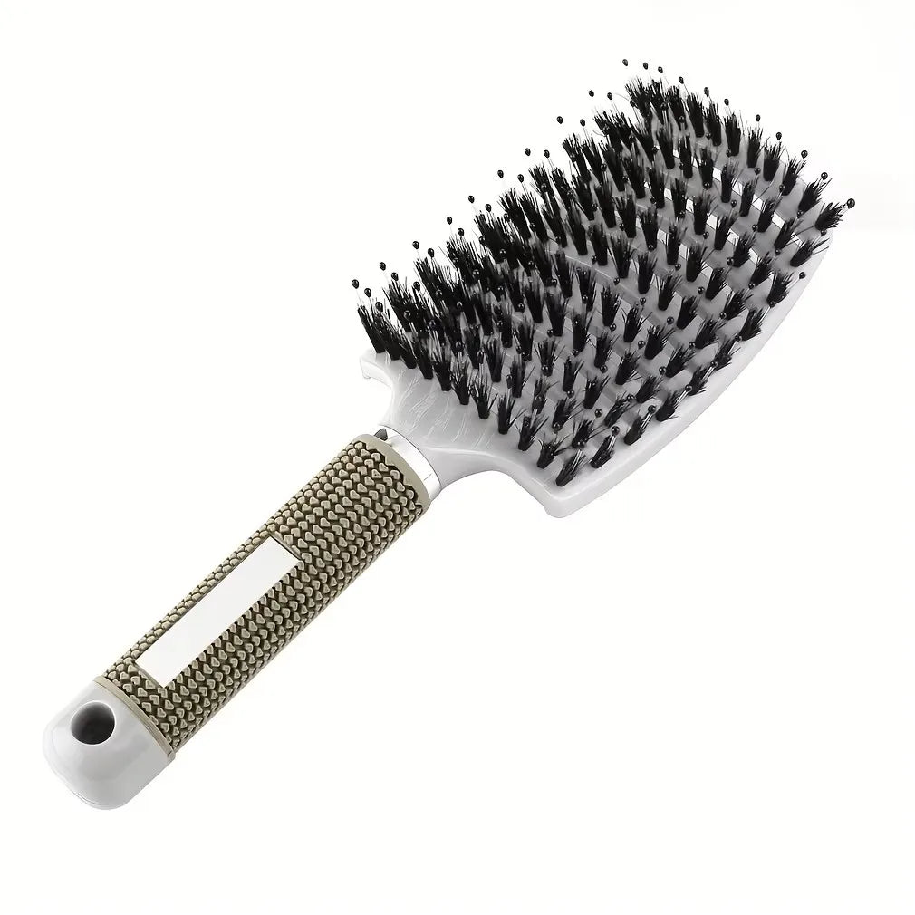 Women's Boar Bristle Hair Brush Scalp Massage Comb Wet Curly Detangle Nylon Hairdressing Styling Tool for Salon Hair Brush Peaceful Pleasures Health and Wellness SZ01-white