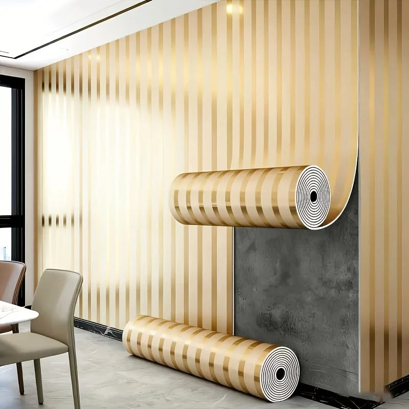Metallic Grid Stripe Peel & Stick Wallpaper | Self-Adhesive PVC