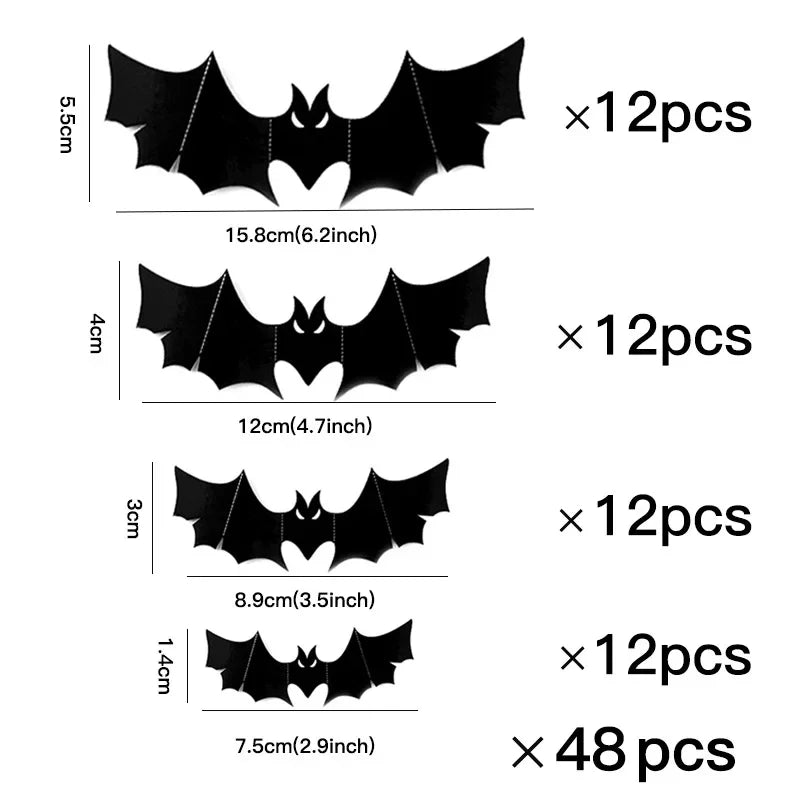 Halloween 3D Black Bat Wall Decals – Hollow Party Stickers