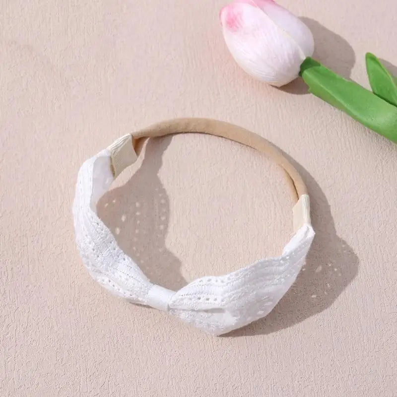 Embroidered Baby Headband – White Lace Infant Hair Ornament