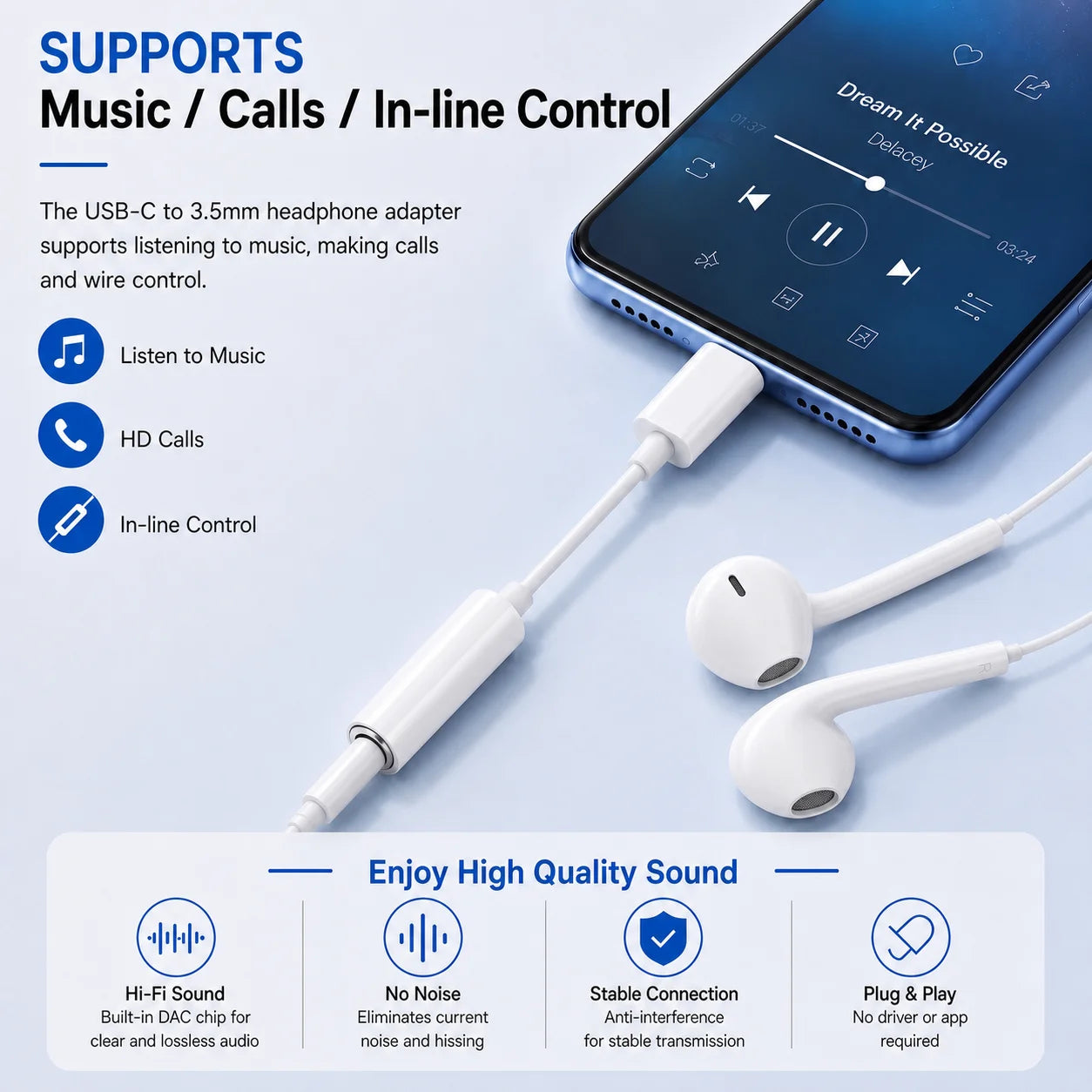 USB-C to 3.5mm HiFi DAC Headphone Adapter | Digital Audio Jack DAC Headphone Adapter Peaceful Pleasures Health and Wellness
