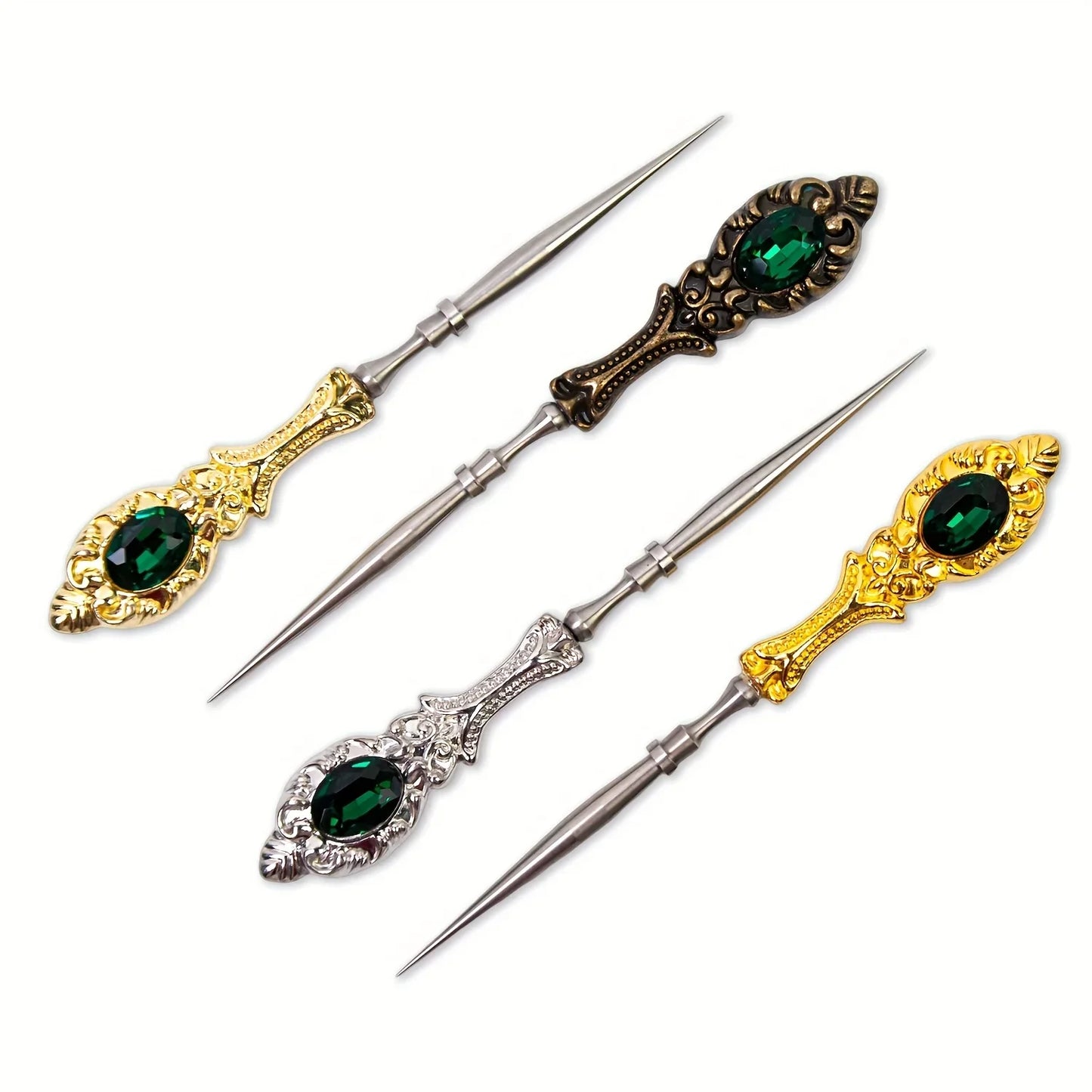 Vintage Jeweled Sewing Needle Cone | Silver Steel Punch Tool & Crochet Hook Set - Handmade for Embroidery, Leather & Crafts Peaceful Pleasures Health and Wellness