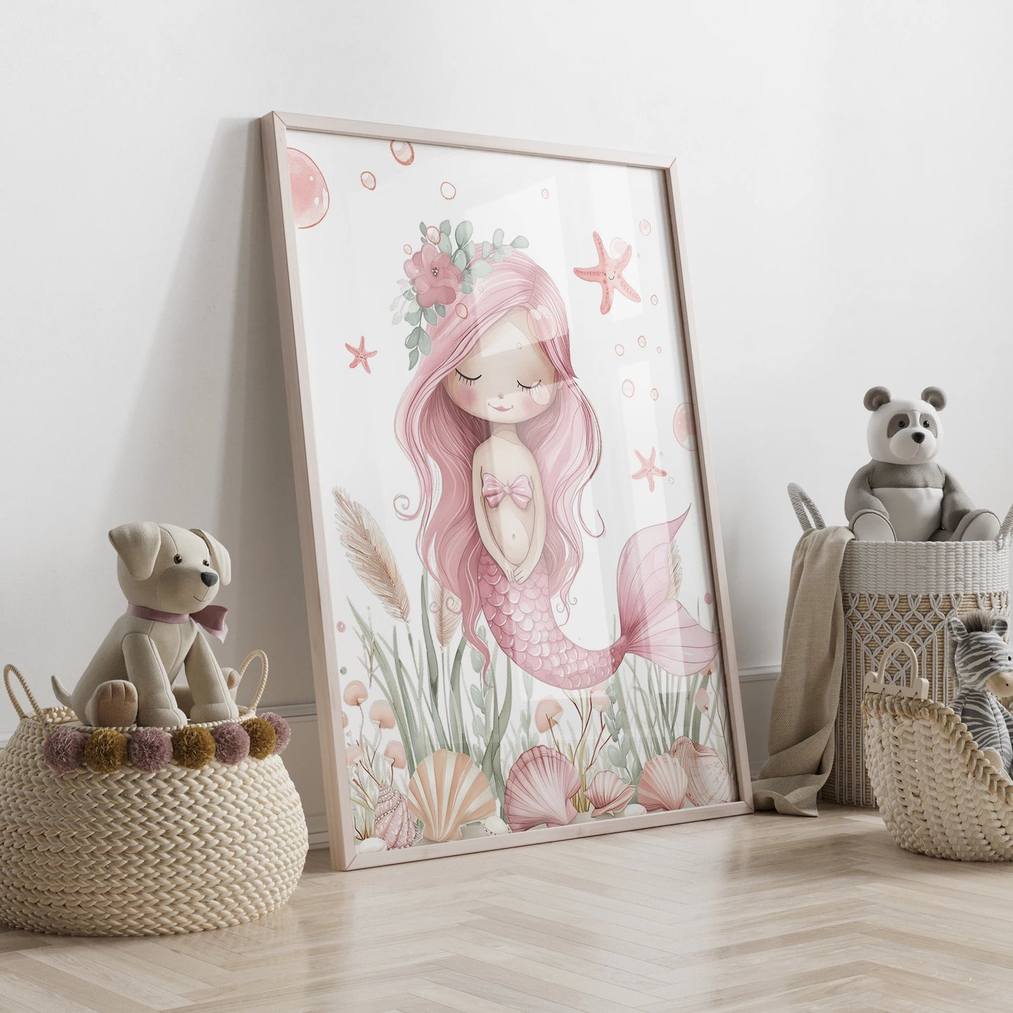 Pink Mermaid Canvas Wall Art Print | Kids Room & Home Decor
