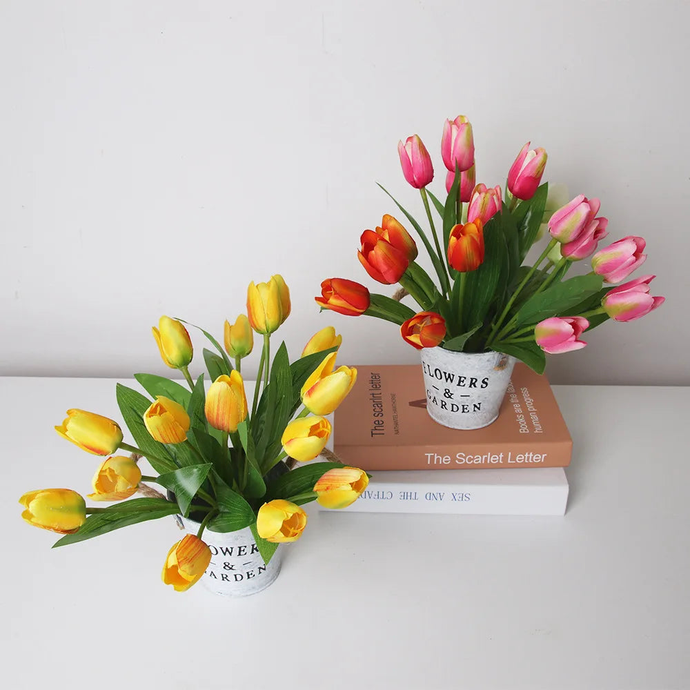 Silk Tulip Bouquet – 5 Artificial Flowers for Wedding & Home