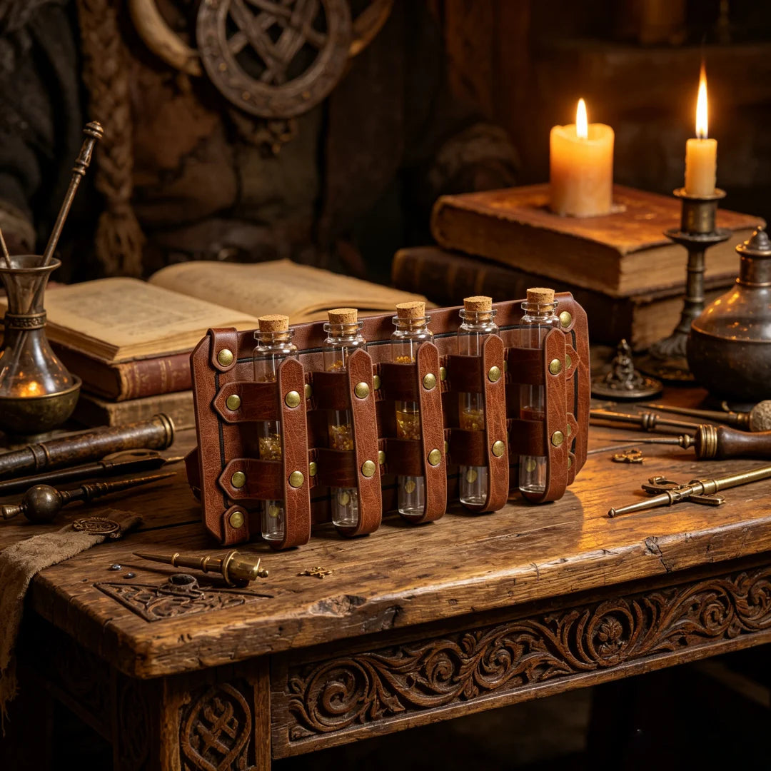 UYEE Medieval Leather Vial Holder Waist Sash Alchemy Potion Bottle