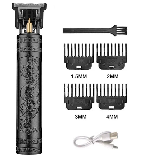 Men's T9 Vintage Carving Hair Clipper Portable USB Cleaning Barber Hair Cutting Machine Professional Hair Trimmer Boyfriend Gift Peaceful Pleasures Health and Wellness 060-BlackDragon