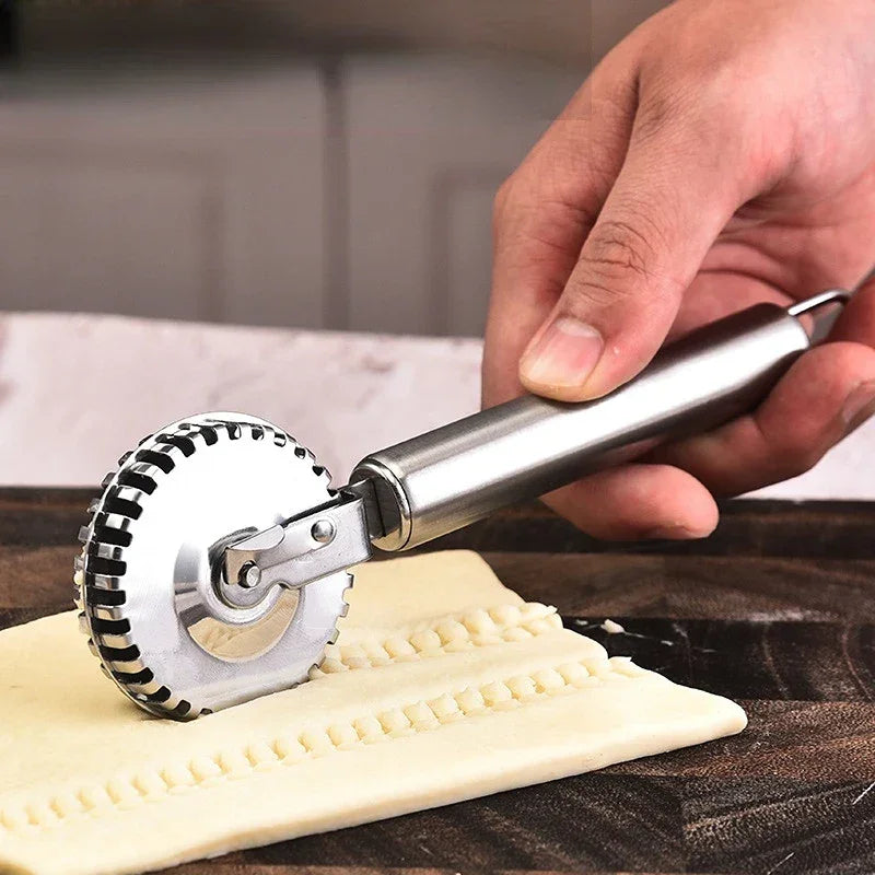 Stainless Steel Dumpling Embossing Cutter Wheel Hand-Cutting Baking Tool for Side-Embossed Biscuit Cookie Mold Pasta Dough Decor Peaceful Pleasures Health and Wellness