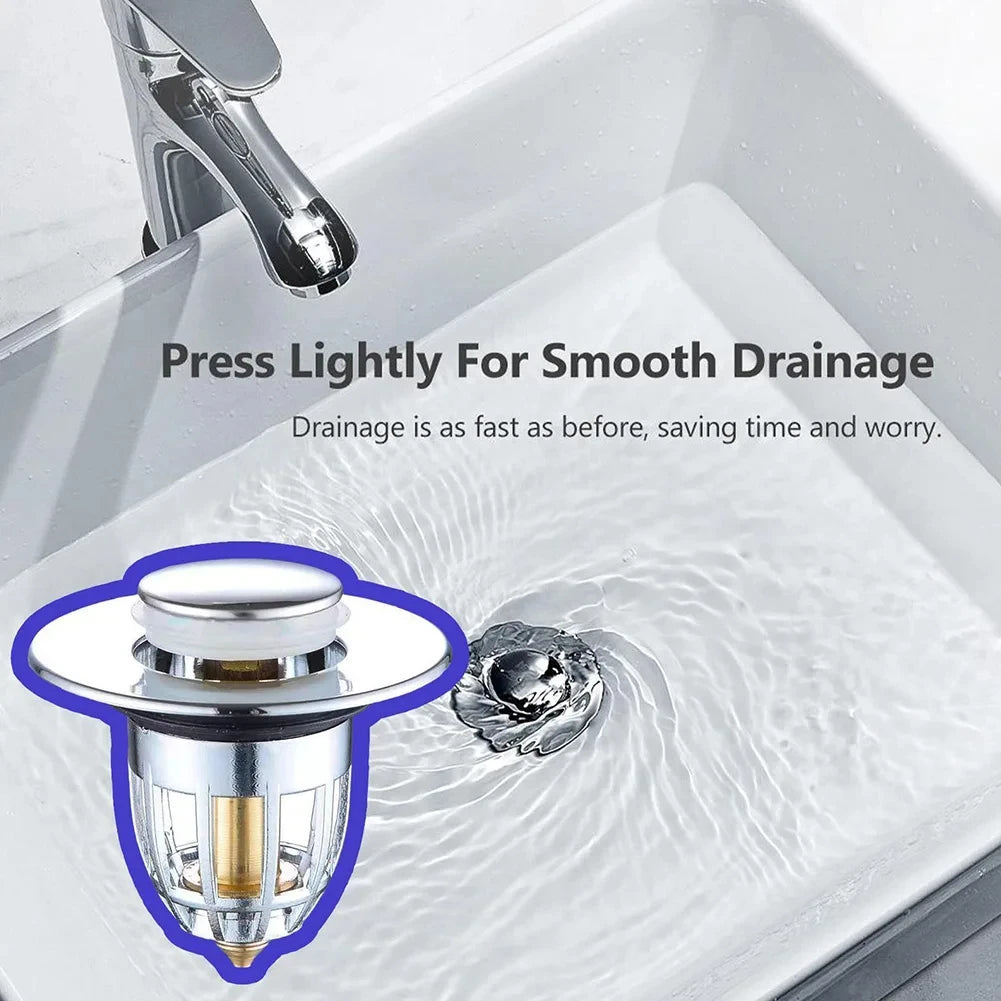 Push Pop-Up Drain Strainer & Sink Stopper | Hair Catcher