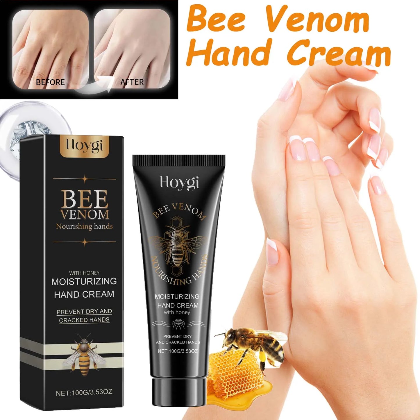 Bee Venom Hand Cream Moisturizing Anti Crack Fast Absorption Non Greasy Nourishing for Dry Cracked Skin Improve Skin Texture Peaceful Pleasures Health and Wellness