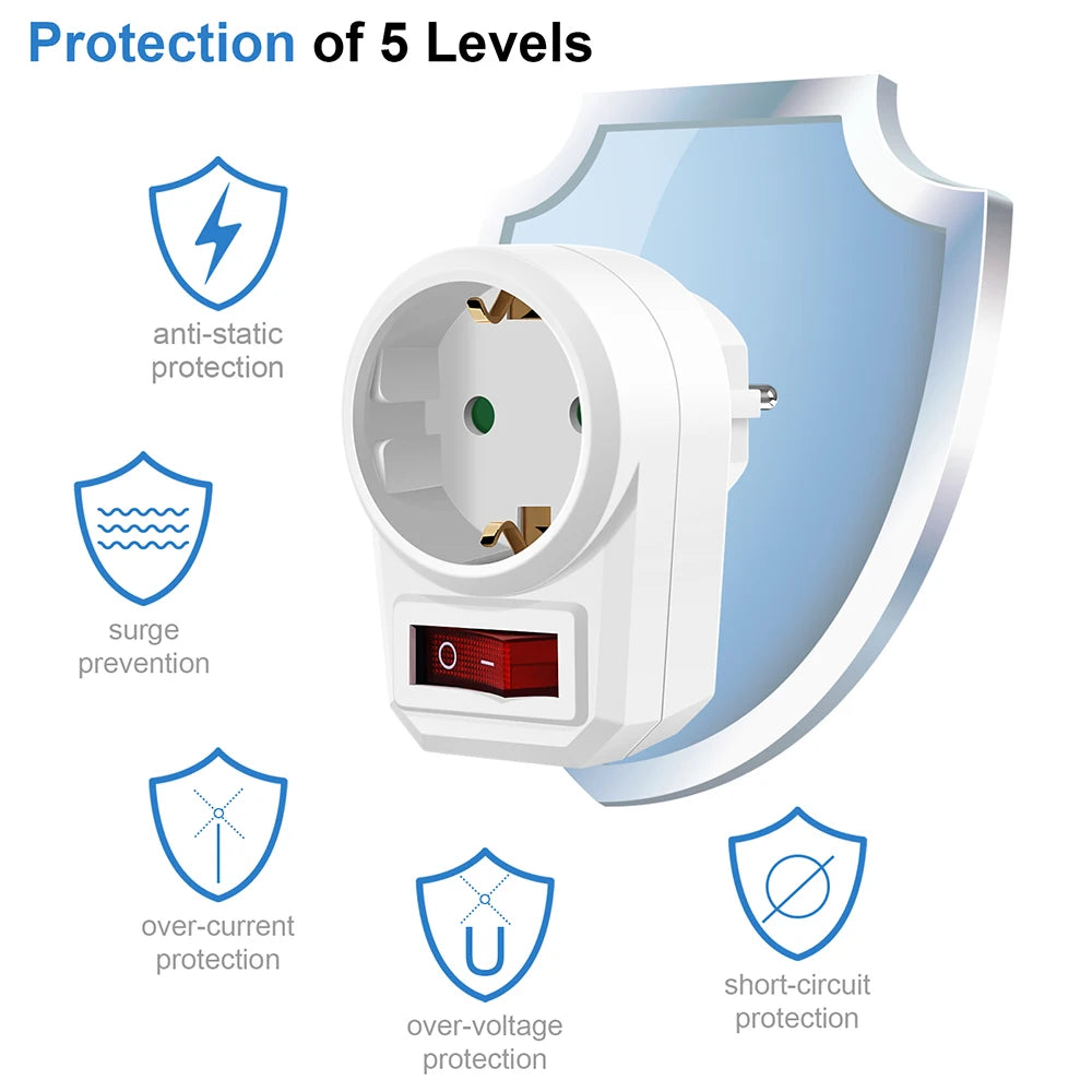 EU Extension Socket 16A 250V | 1-to-3 Outlet with ON/OFF Switch