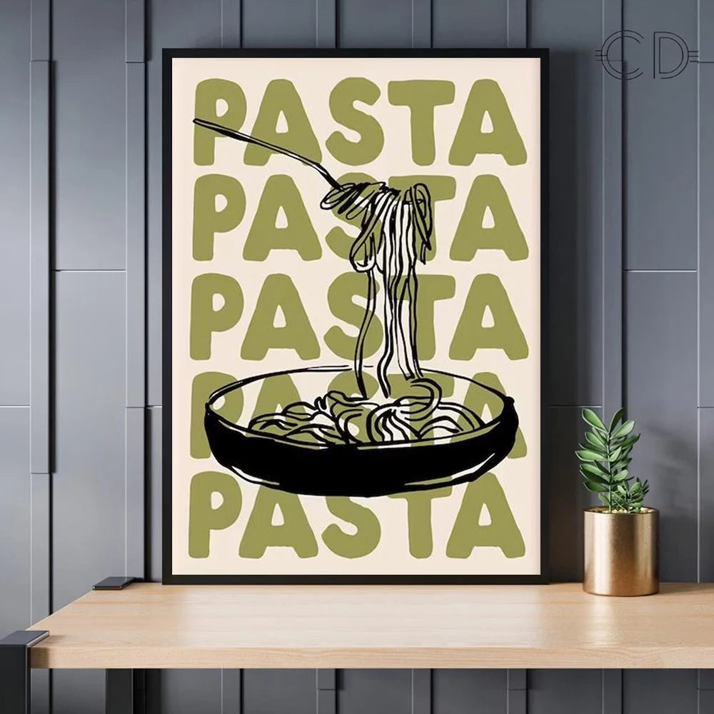 Retro Medieval Spaghetti Olive Green Canvas Wall Art Print