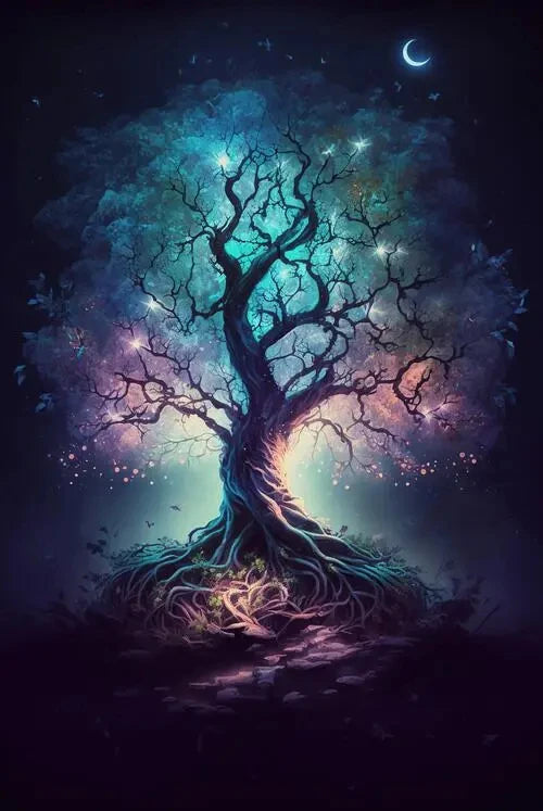 Flashing Magic Tree of Life Poster Galaxy Aurora Plant Canvas Art Natural Beauty Wall Painting for Living Room Home Decor Peaceful Pleasures Health and Wellness 4 50x70cm Unframed